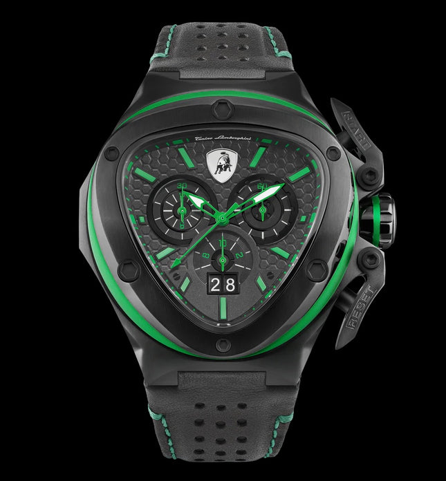 Tonino Lamborghini Spyder X Chronograph Watch Black/Green Leather