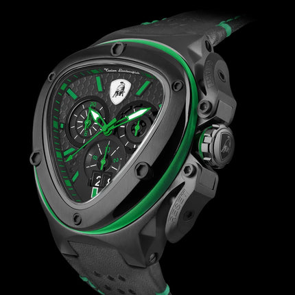 Tonino Lamborghini Spyder X Chronograph Watch Black/Green Leather