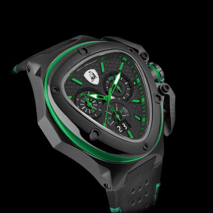 Tonino Lamborghini Spyder X Chronograph Watch Black/Green Leather