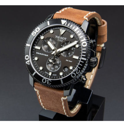 RRP @ R13,999 >> TISSOT Men's Seastar 1000 Brown Leather Chronograph Watch