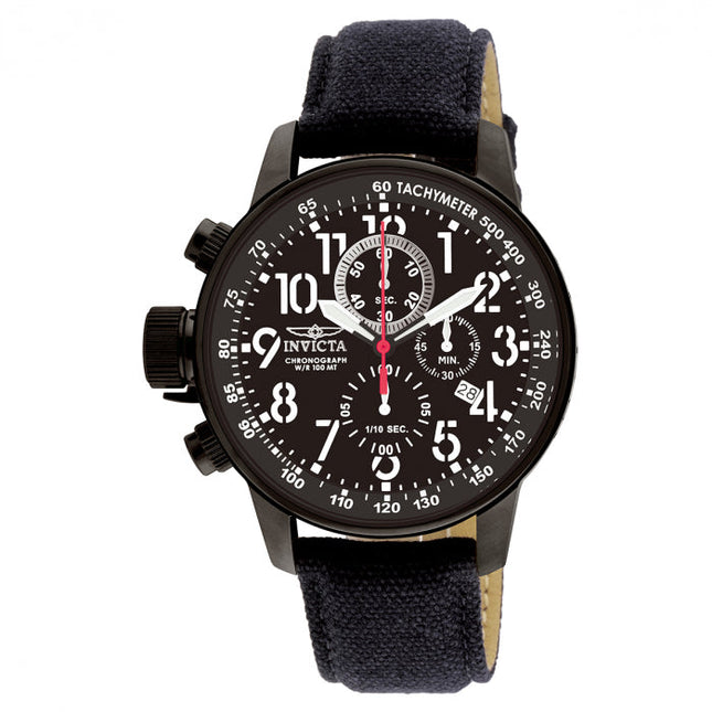 INVICTA Men's Russian Aviator Lefty 46mm Black Canvas Strap Chronograph Watch