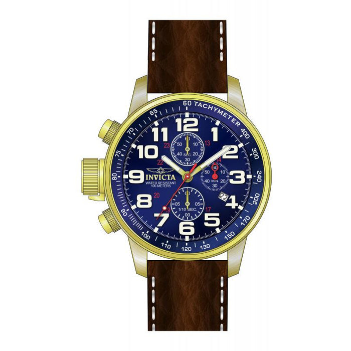 INVICTA Men's Russian Aviator Lefty 46mm Leather/Gold Blue 23k Plated Watch