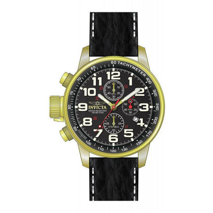 INVICTA Men's Russian Aviator Lefty 46mm Leather 23k Gold Plated Watch Black