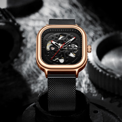 TEVISE Quadron Automatic Milanese Black/Rose Watch