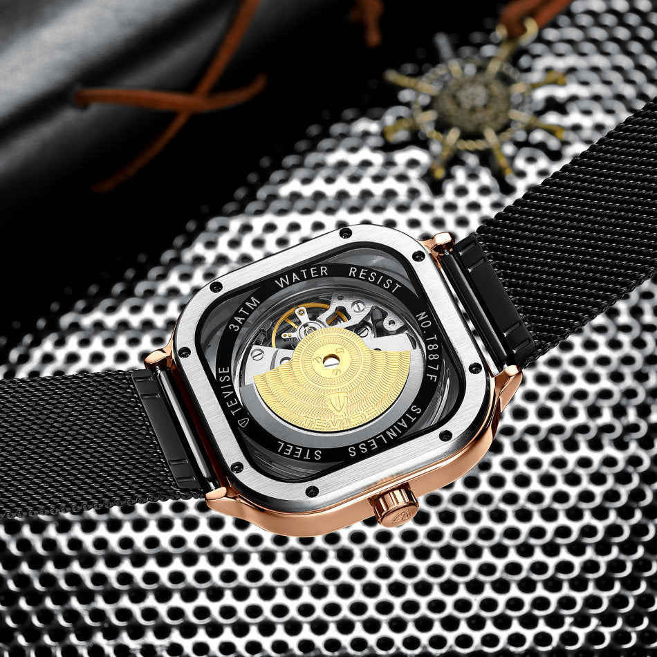 TEVISE Quadron Automatic Milanese Black/Rose Watch