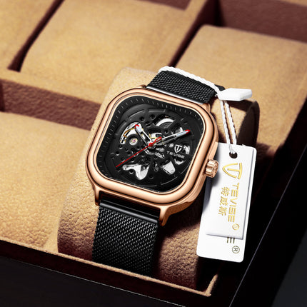 TEVISE Quadron Automatic Milanese Black/Rose Watch