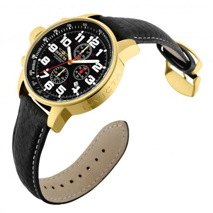 INVICTA Men's Russian Aviator Lefty 46mm Leather 23k Gold Plated Watch Black