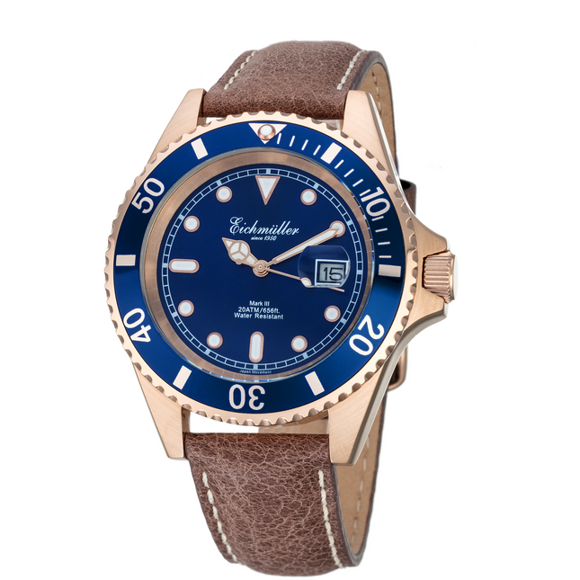 EICHMULLER since 1950 Mark III Diver Leather 20ATM Rose Gold/Brown/Blue Watch