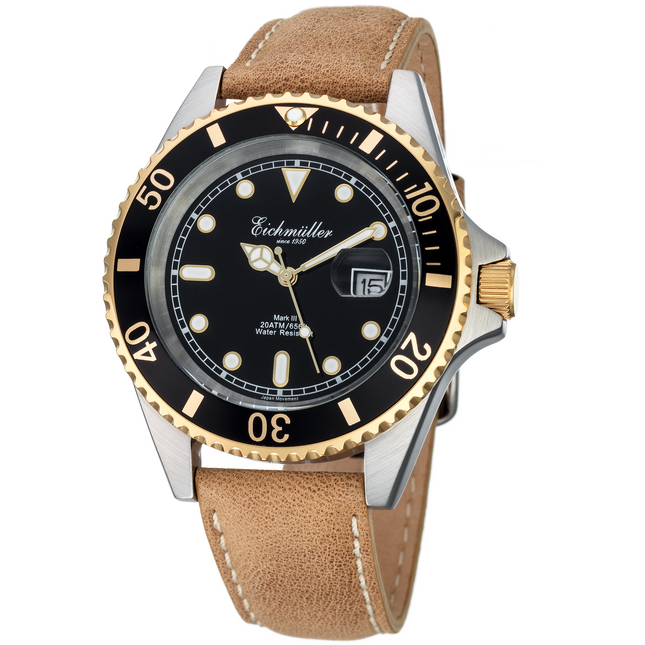 EICHMULLER since 1950 Mark III Diver Leather 20ATM Gold/Tan/Black Watch