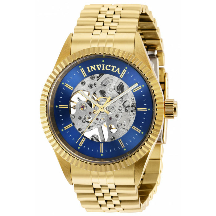 INVICTA Men's Classic Skeleton Automatic 43mm Steel/Gold/Blue Watch