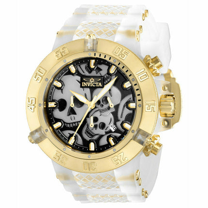 INVICTA Men's SUBAQUA Skully Chronograph 50mm Silicone Watch Gold/White