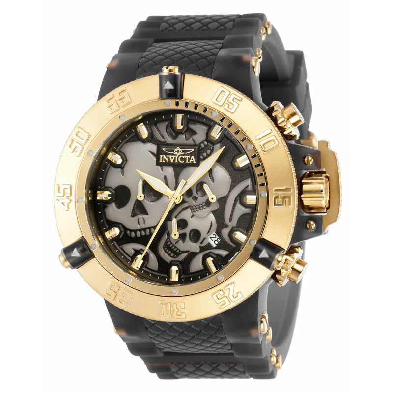 INVICTA Men's SUBAQUA Skully Chronograph 50mm Silicone Black/Gold Watch