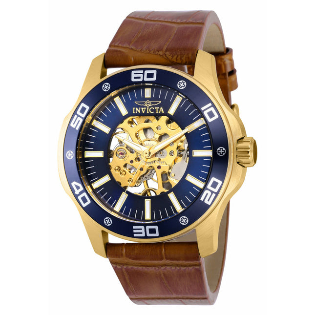 INVICTA Men's Classic Vintage Automatic 45mm Gold/Blue Brown Leather Watch