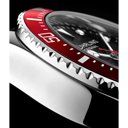 STUHRLING ORIGINAL 3950 Aquadiver Quartz 42mm Depth Master Silicone Watch Black/Red