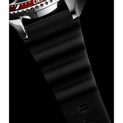 STUHRLING ORIGINAL 3950 Aquadiver Quartz 42mm Depth Master Silicone Watch Black/Red