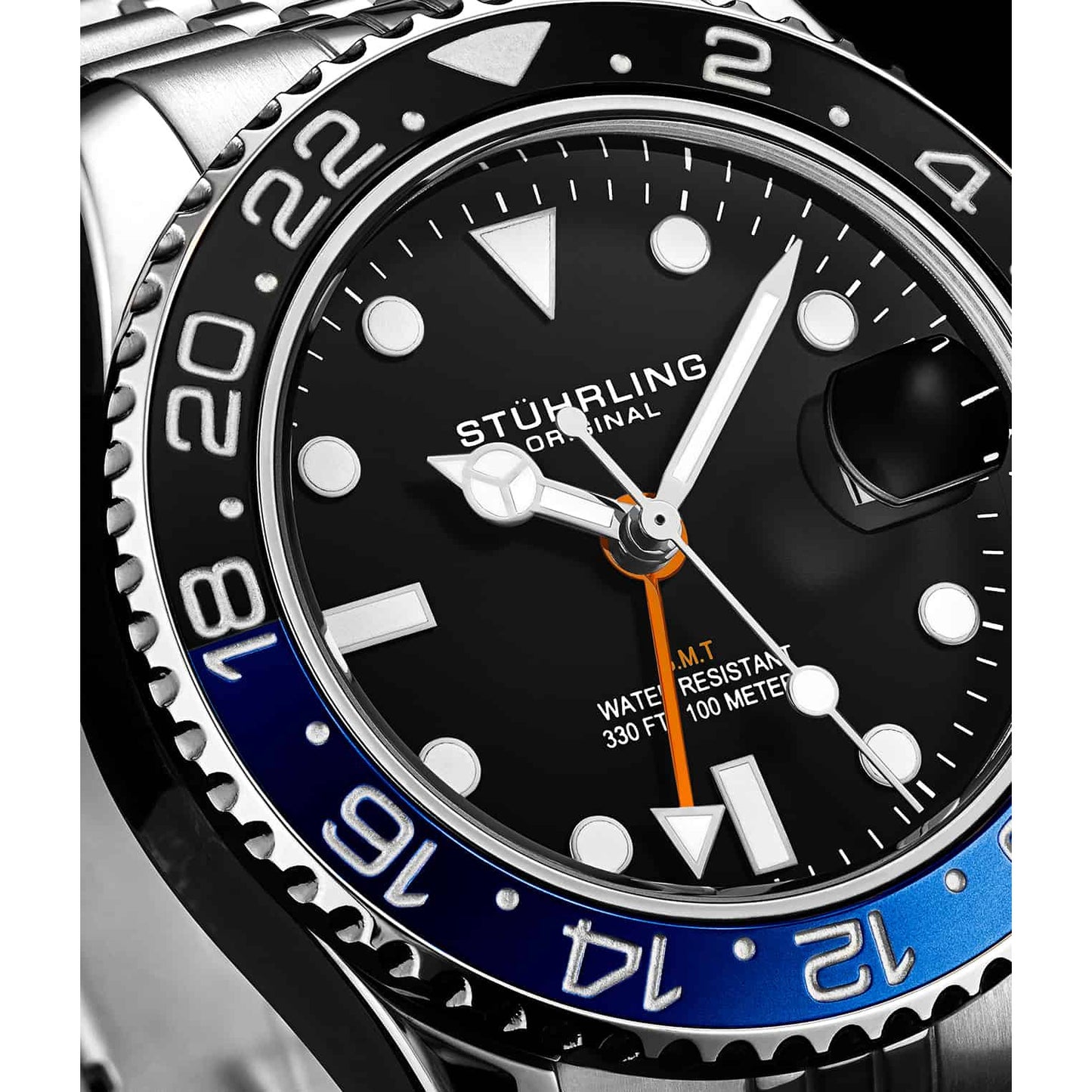 STUHRLING ORIGINAL Meridian GMT Diver 44mm 100m Jubilee Batman Watch