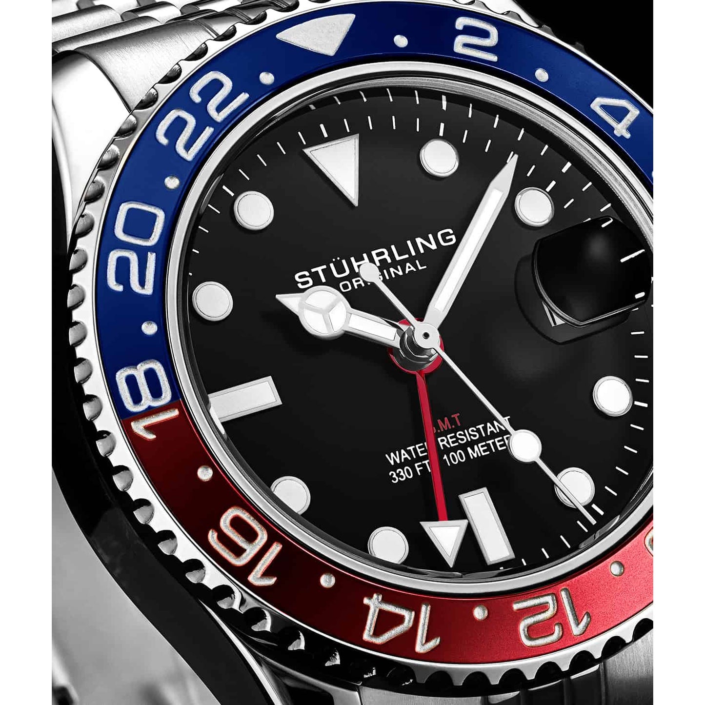 STUHRLING ORIGINAL Meridian GMT Diver 44mm 100m Jubilee Pepsi Watch