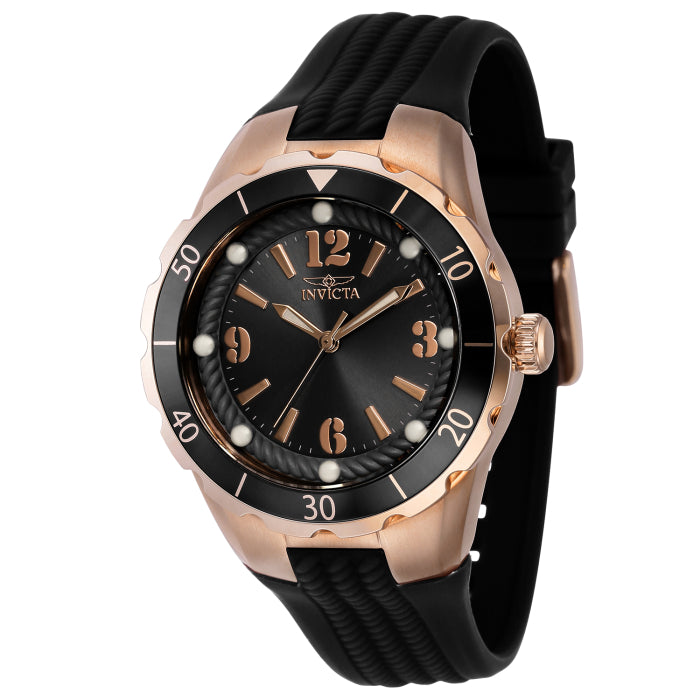 INVICTA Women's Angel Black/Rose Gold Silicone Watch