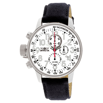 INVICTA Men's Russian Aviator Lefty 46mm Silver / White Canvas Strap Chronograph Watch