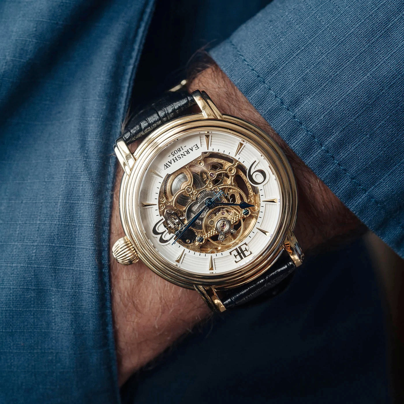 THOMAS EARNSHAW LONGCASE GRANDE SKELETON AUTOMATIC Sovereign Gold