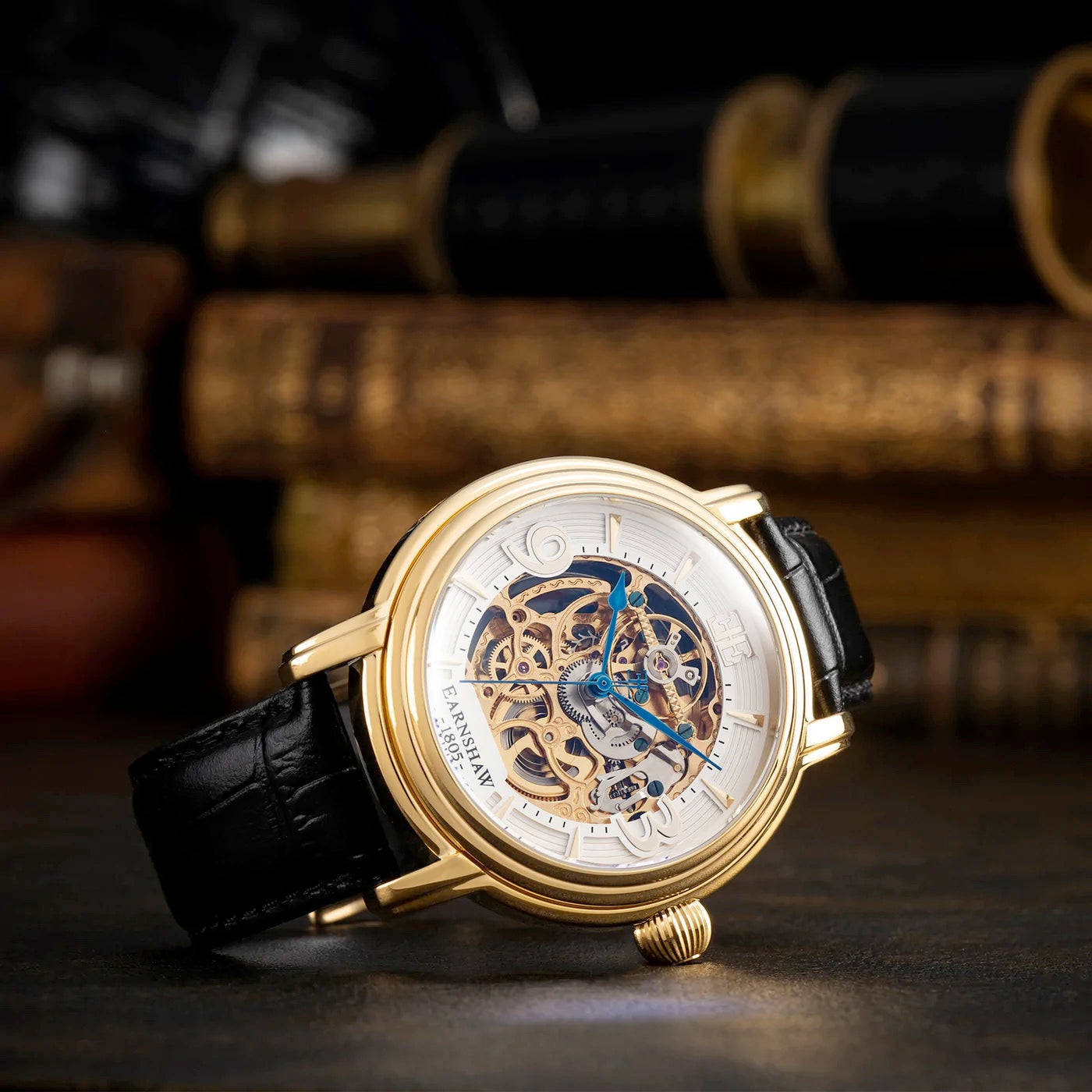 THOMAS EARNSHAW LONGCASE GRANDE SKELETON AUTOMATIC Sovereign Gold