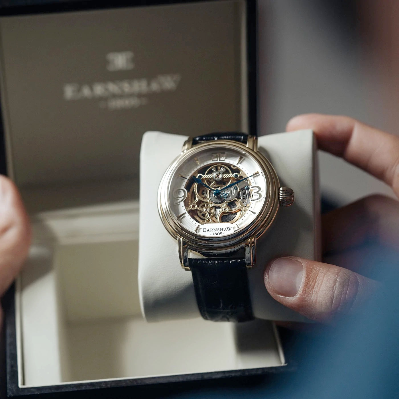 THOMAS EARNSHAW LONGCASE GRANDE SKELETON AUTOMATIC Sovereign Gold