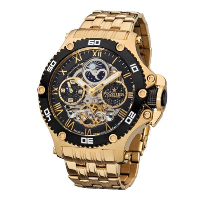 TUFINA GERMANY HAWAII PIONIER DUAL TIME STEEL GOLD | BLACK BEZEL Watch