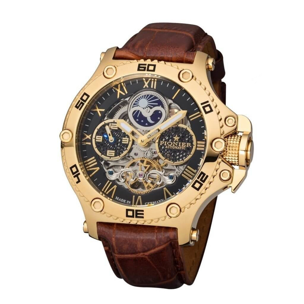 TUFINA GERMANY HAWAII PIONIER DUAL TIME GOLD | BLACK BROWN Watch