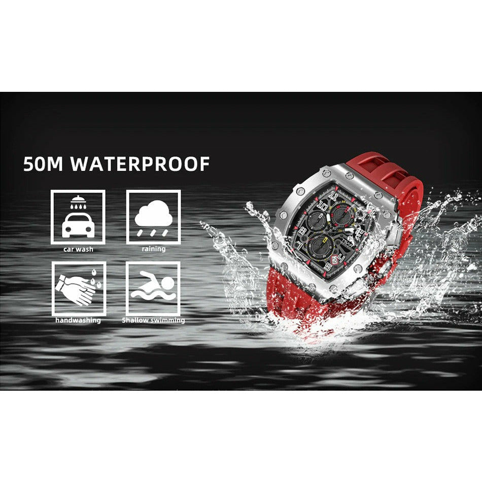 TSAR BOMBA Quartz Waterproof Watch TB8204Q-09 / Black / Red