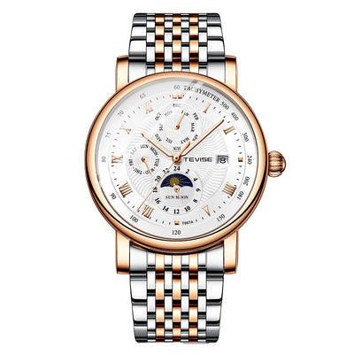 TEVISE Namura Classic Steel Moonphase Rose Gold/White Watch