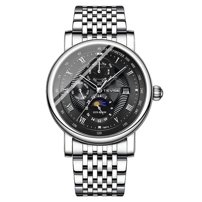 TEVISE Namura Classic Steel Moonphase Silver/Black Watch