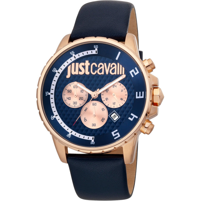 JUST CAVALLI Men's Dash Leather Blue Watch