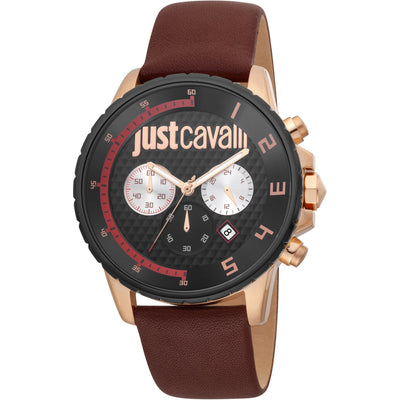 JUST CAVALLI Men's Dash Leather Maroon Watch