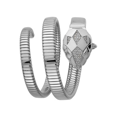 JUST CAVALLI Evellyn Snake Twist Silver Zirconia Watch