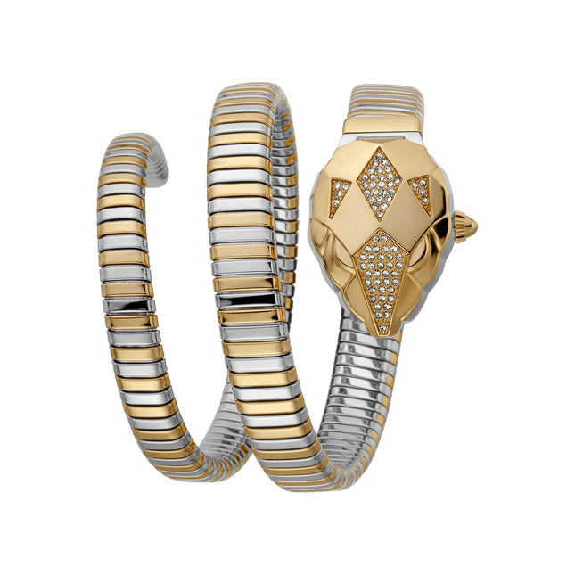 JUST CAVALLI Evellyn Snake Twist Two Toned Gold Zirconia Watch