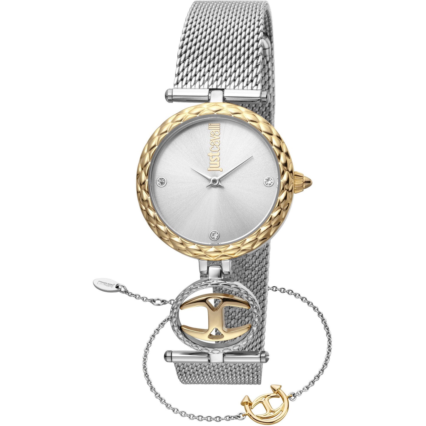 JUST CAVALLI Changi Diamante Zironia Milanese Steel Two Tone Gold + Free Bracelet Watch