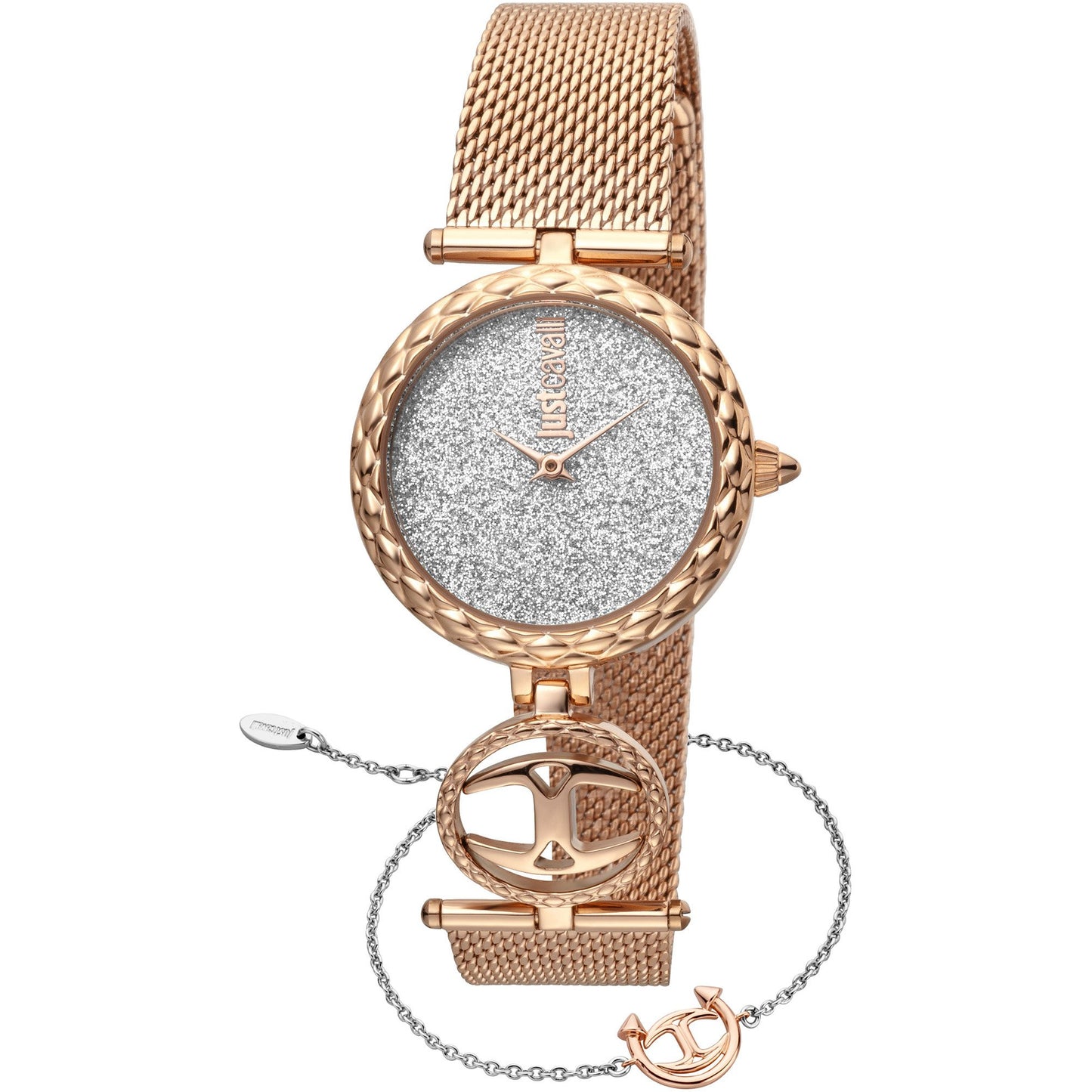 JUST CAVALLI Changi Diamante Zironia Milanese Steel Rose Gold + Free Bracelet Watch