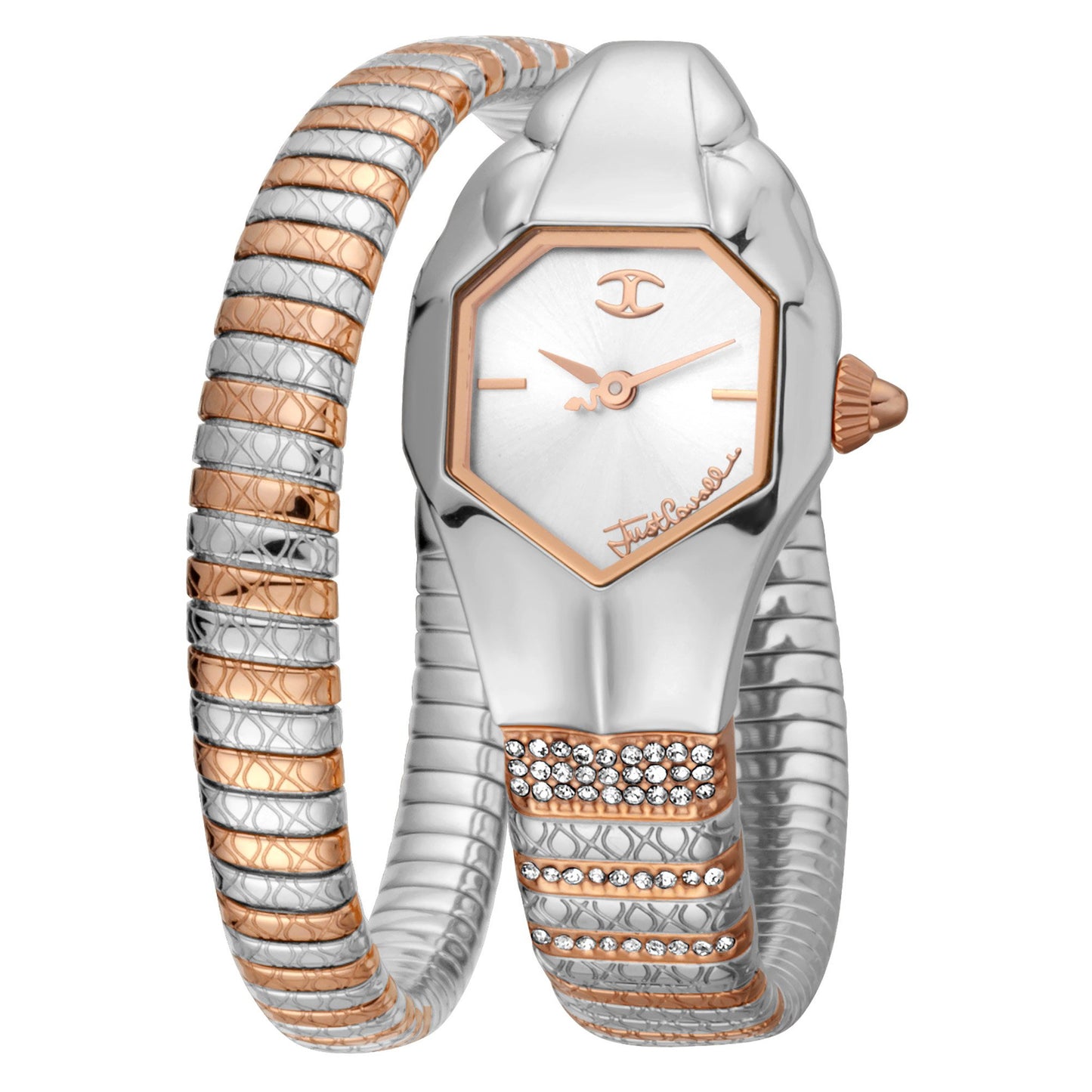 JUST CAVALLI Eunice Snake Twist Two Tone Rose Gold Zirconia Watch