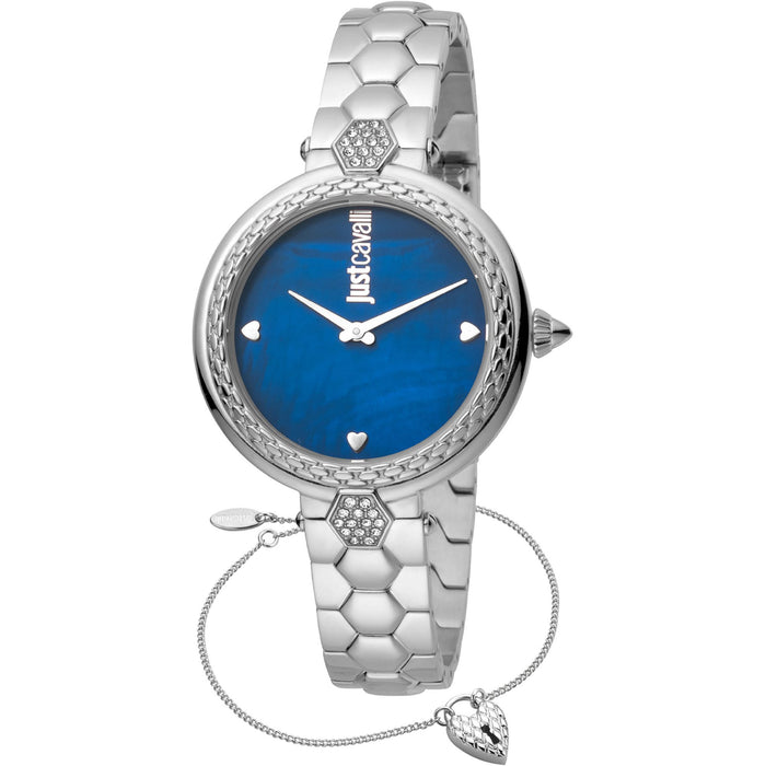 JUST CAVALLI Bravado Bling Diamante Zirconia Steel Blue + Free Bracelet Watch