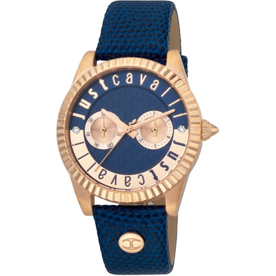 JUST CAVALLI Basic Classic Rose Gold/Blue Leather Watch