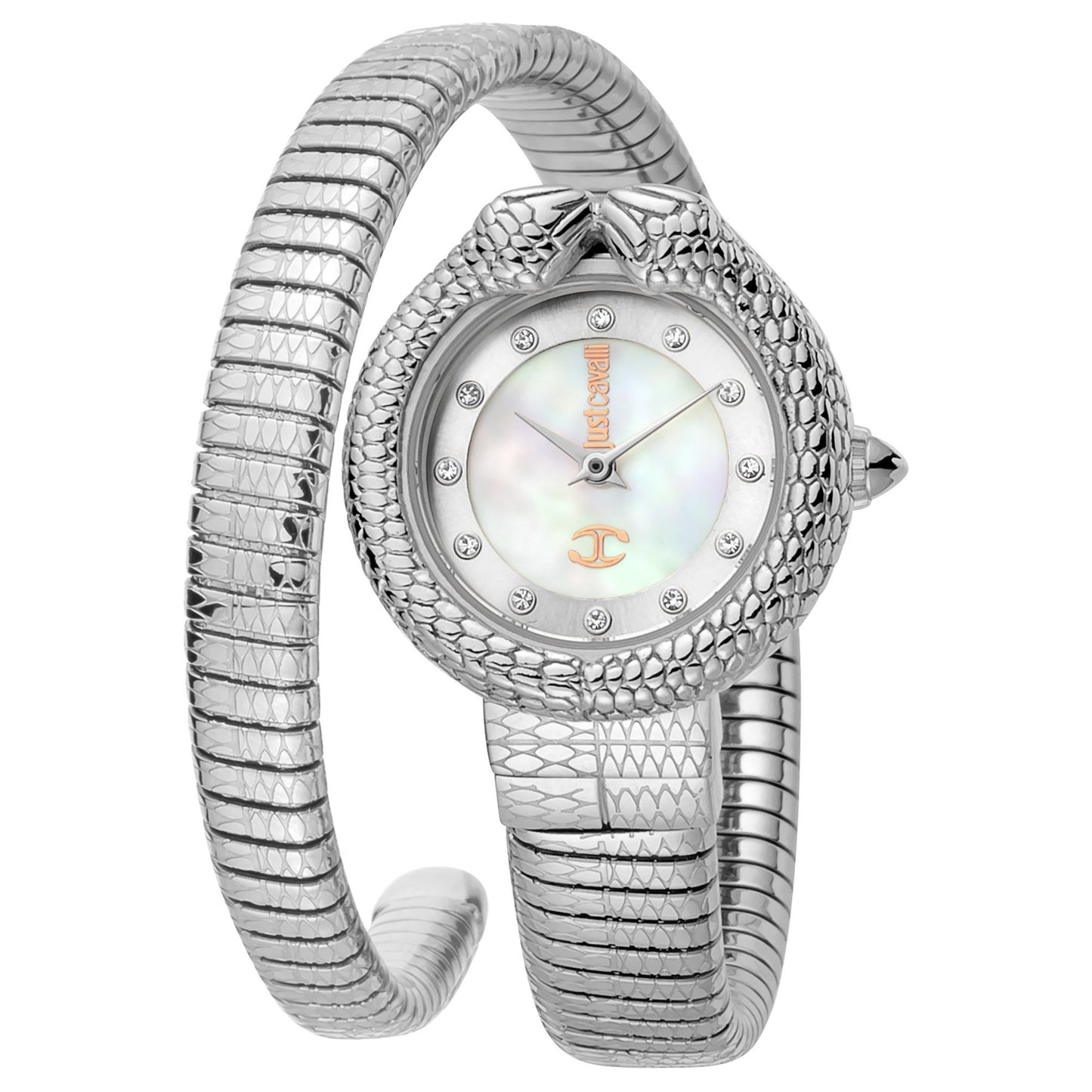 JUST CAVALLI Endure Snake Twist Silver Zirconia Watch