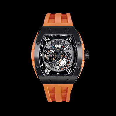 TSAR BOMBA Men's Automatic Power Reserve Watch TB8210A Black / Orange