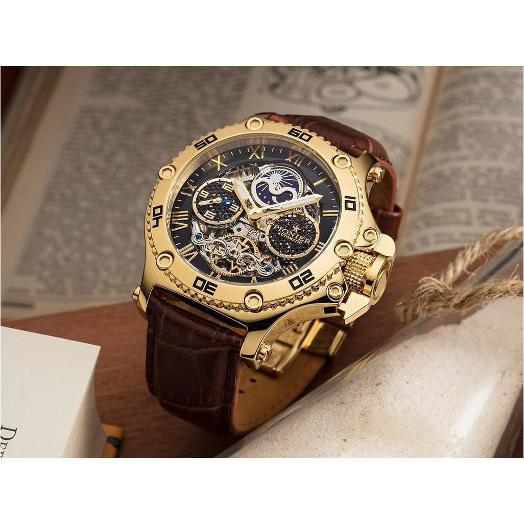 TUFINA GERMANY HAWAII PIONIER DUAL TIME GOLD | BLACK BROWN Watch