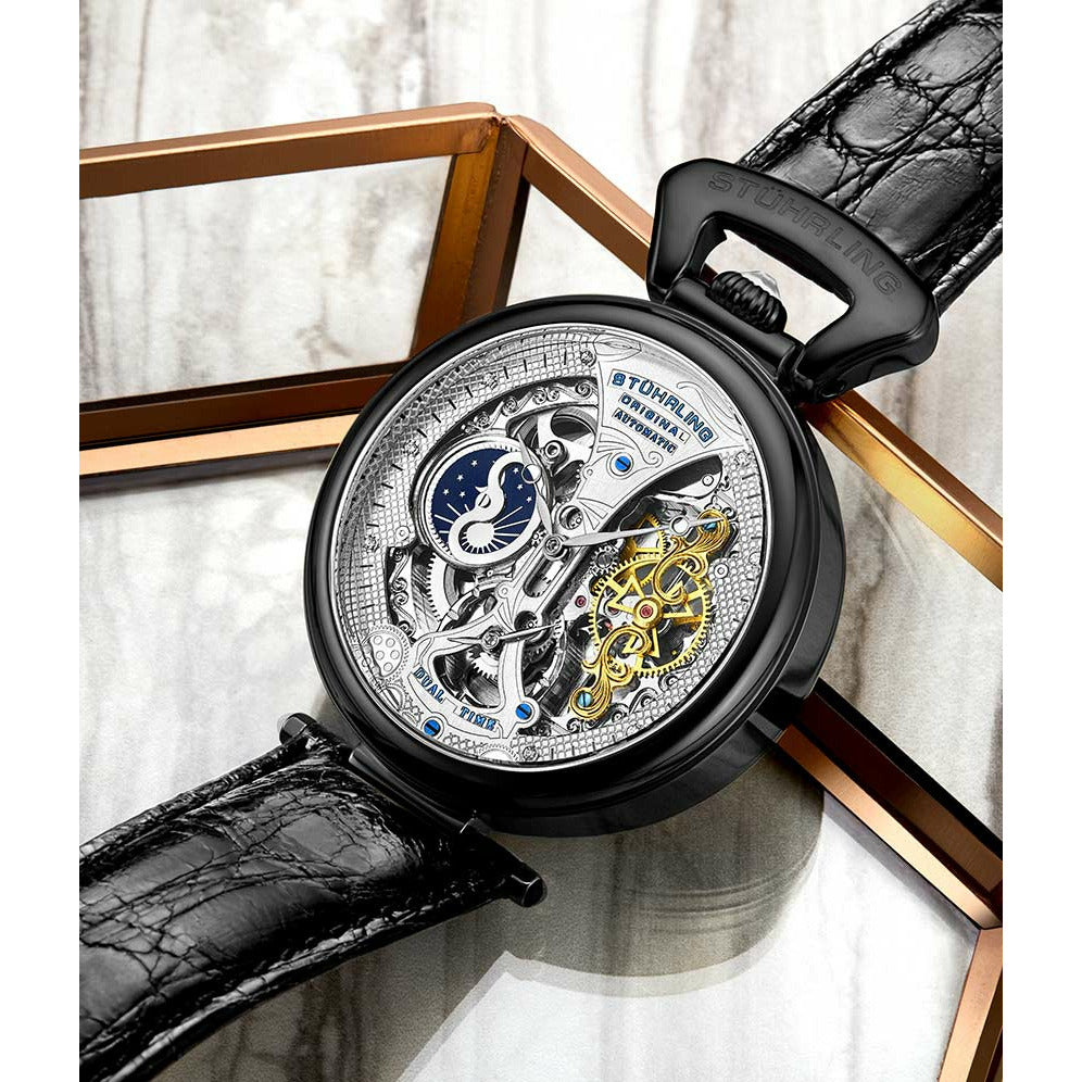 STUHRLING ORIGINAL Emperor's Grand DT II Ionic Black/Silver Watch