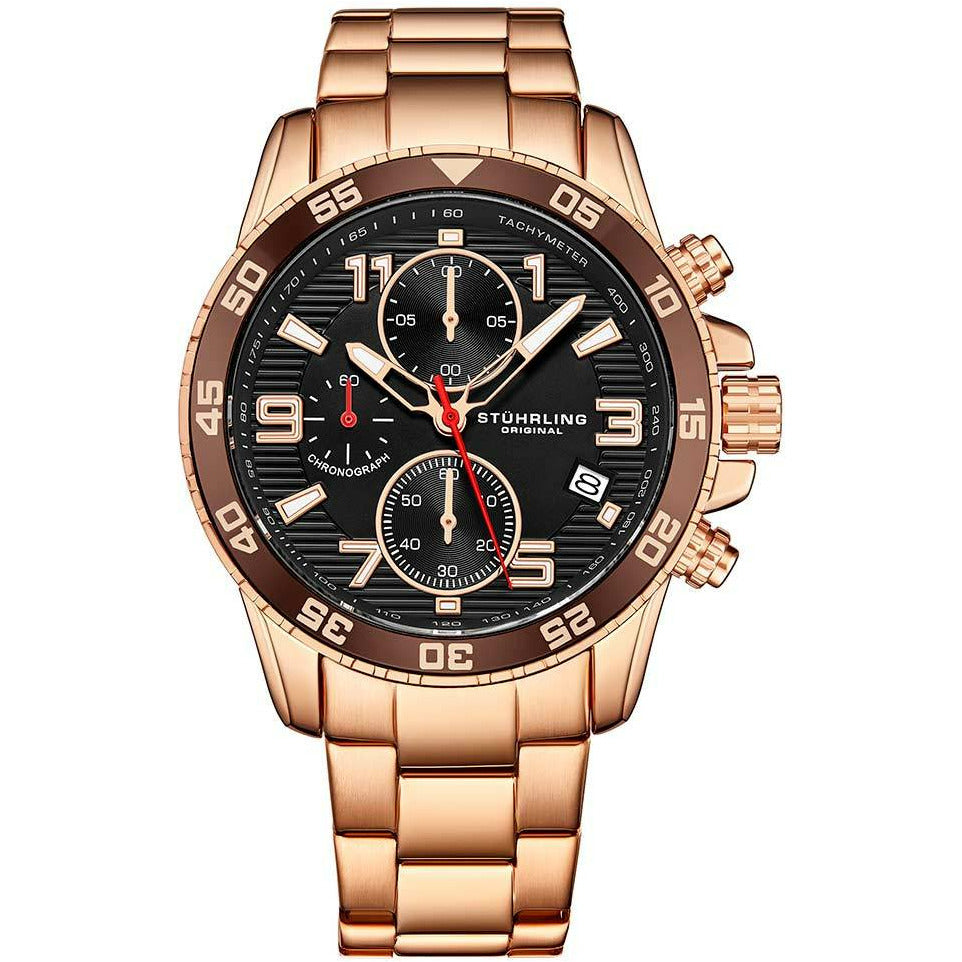 STUHRLING ORIGINAL Concorso 3957 Quartz 40mm Chronograph Rose Gold Watch