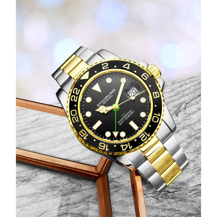 STUHRLING ORIGINAL GMT Diver 44mm 100m Two Tone Watch