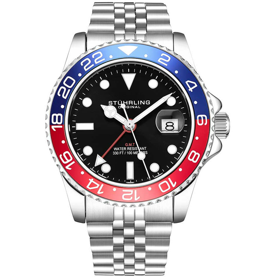 STUHRLING ORIGINAL Meridian GMT Diver 44mm 100m Jubilee Pepsi Watch