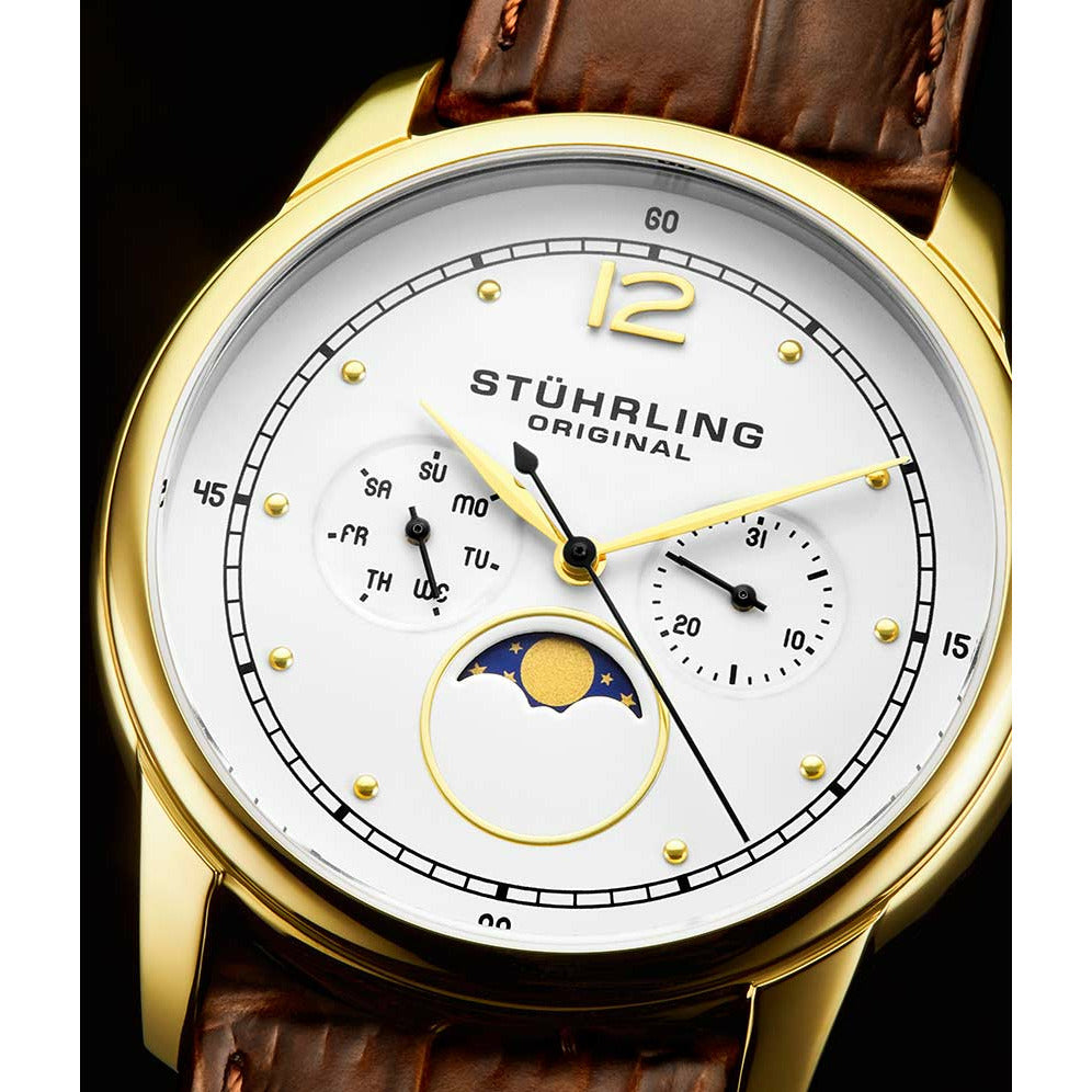 STUHRLING ORIGINAL Celestia 898 Quartz 39mm Classic Gold/Brown Watch