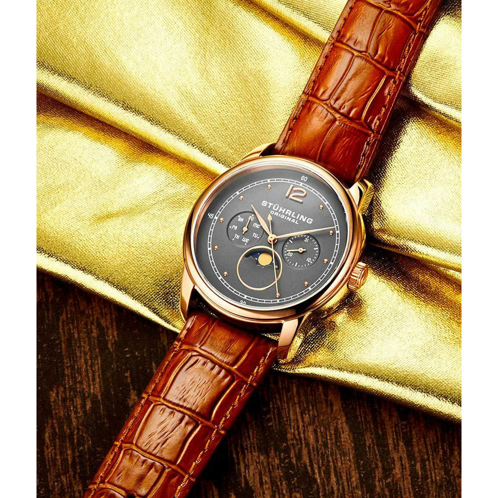 STUHRLING ORIGINAL Celestia 898 Quartz 39mm Classic Rose Gold/Brown Watch