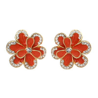 AMRITA NEW YORK Jessy Enamel Floral Stud Orange